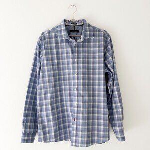 Tommy Hilfiger Non-Iron Slim Fit Blue Check Pattern Dress Shirt 17 34-35